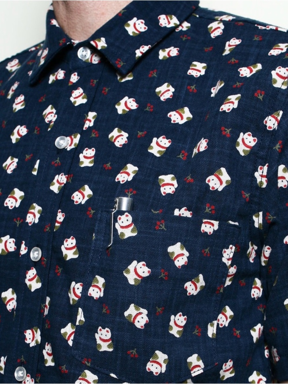 Rogue Territory Navy Button-Down with Lucky Cat Print